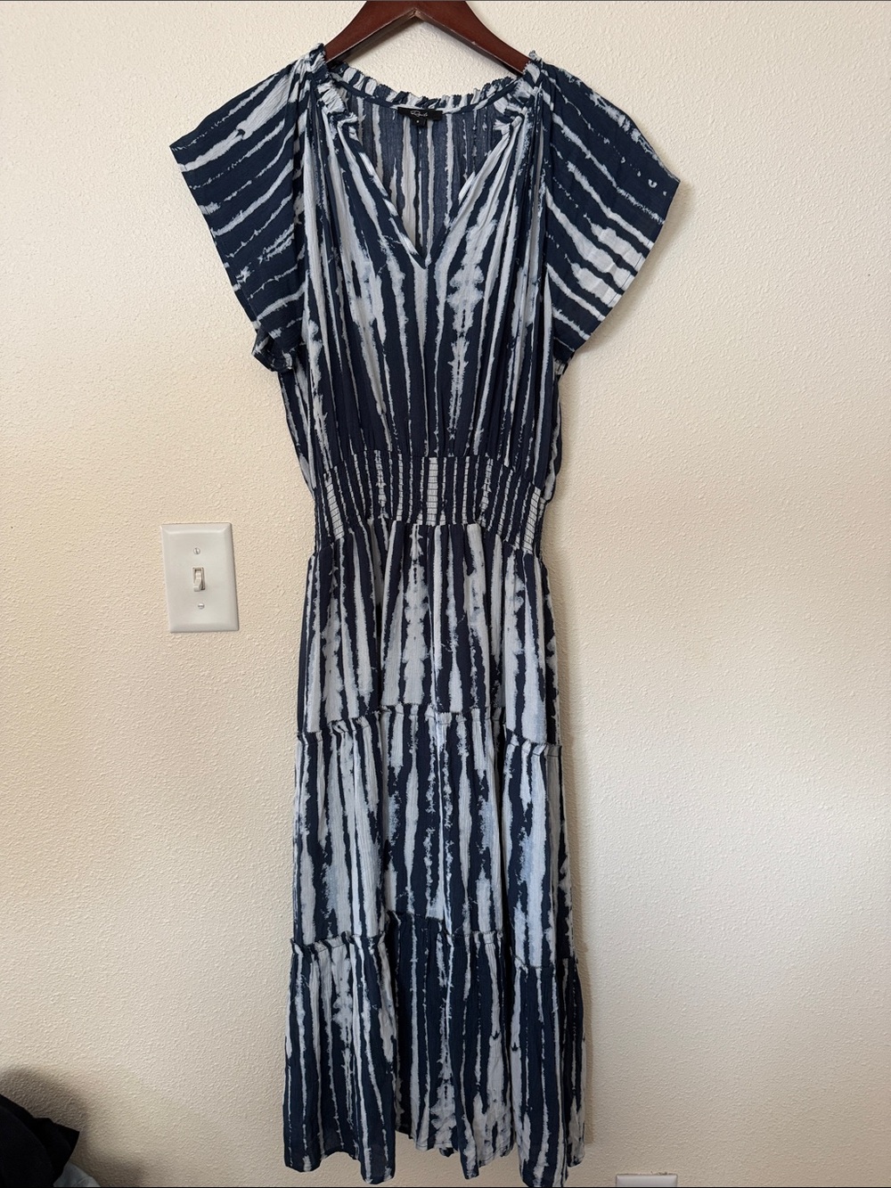 Rails Navy and White Tie-Dye Tiered Maxi Dress